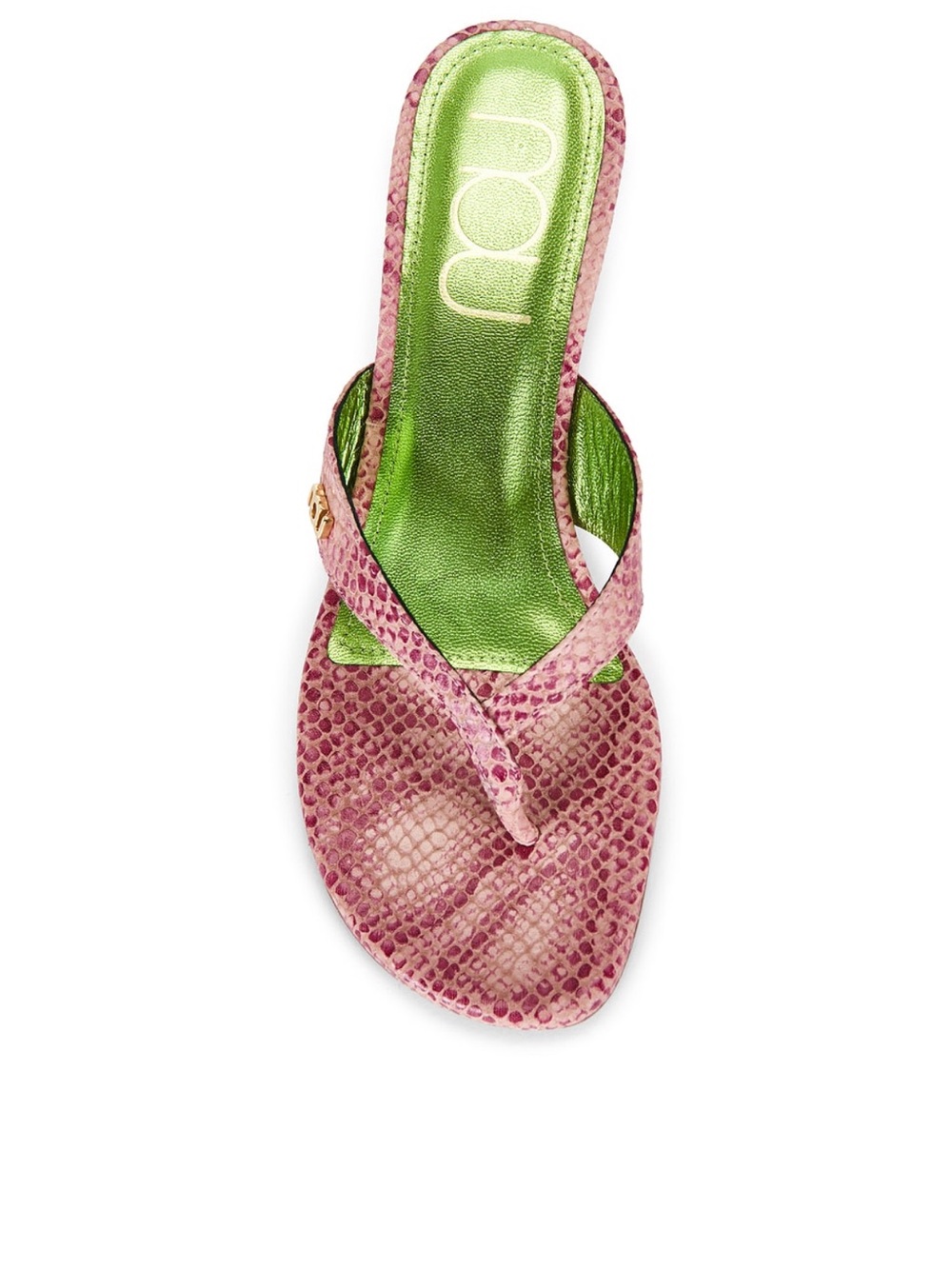 Nau Pink Snake-Print Thong Sandal with Green Insole